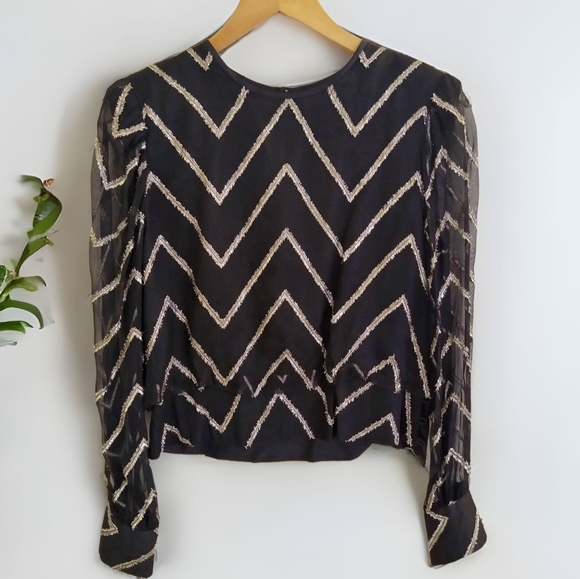 Vtg Metallic Dress Blouse - Picture 2 of 10